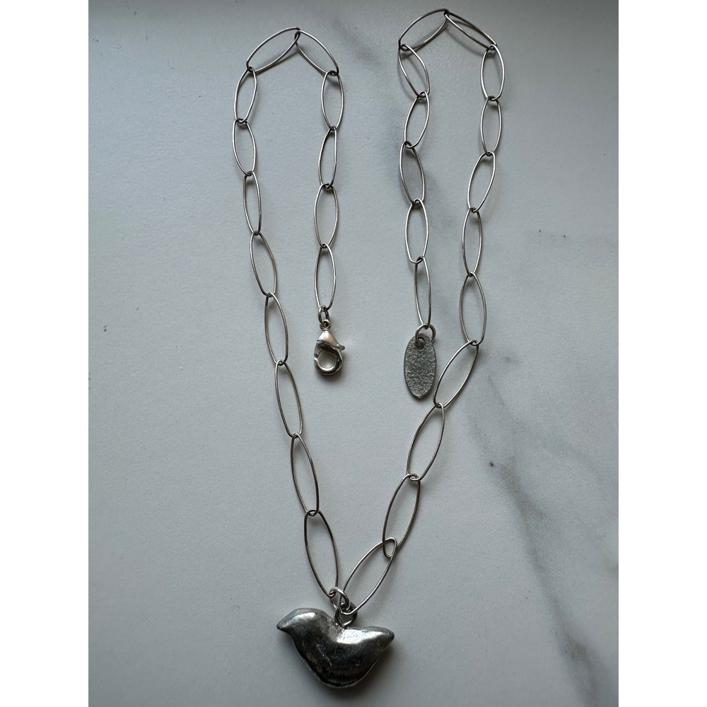 Alise Sheehan Silver Tone Bird Pendant Long Elongated Oval Link Chain Necklace